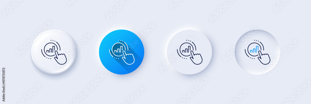 Poster statistics line icon. neumorphic, blue gradient, 3d pin buttons. column chart sign. growth graph dia