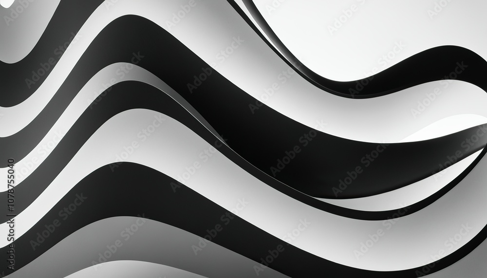 Poster elegant monochrome waves abstract fusion of black and white in smooth undulating patterns