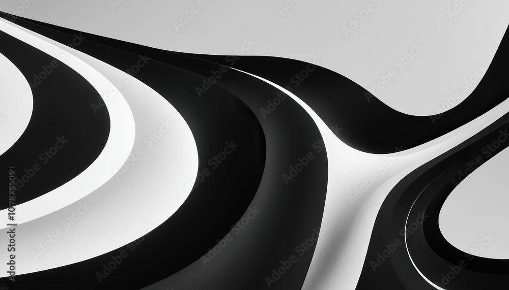 Poster elegant monochrome waves abstract fusion of black and white in smooth undulating patterns