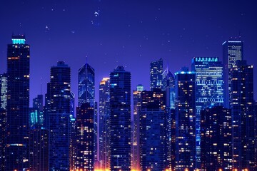 Obraz premium Night Skyline with Illuminated Buildings