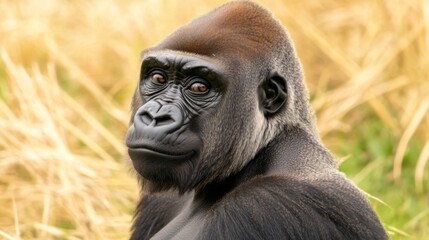Obraz premium Close-Up Portrait of a Majestic Gorilla in its Natural Habitat