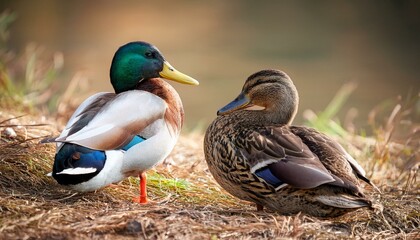 Fototapeta premium mallard wild ducks scient. name Anas platyrhynchos bird animal, AI generated