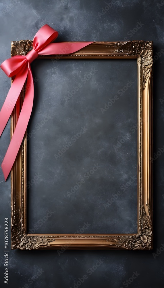 Poster A Versatile Empty Poster Frame Surrounded by a Beautiful Ribbon Background Perfect for Displaying Messages or Artwork