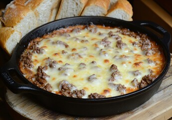 Cheesy Beef and Sausage Dip with Bread