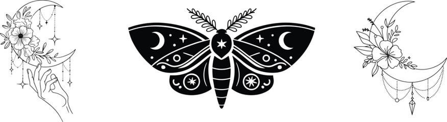 Spiritual symbols set, vector illustration.