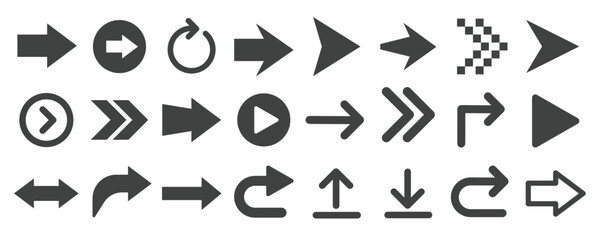 Arrow glyph solid icons collection. Containing navigation, direction etc icons. For website marketing design, logo, app, template, ui, etc. Vector illustration.