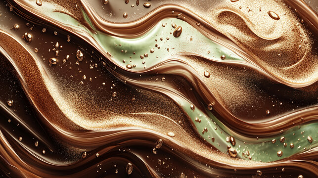 Chocolate wave background with pistachio cream