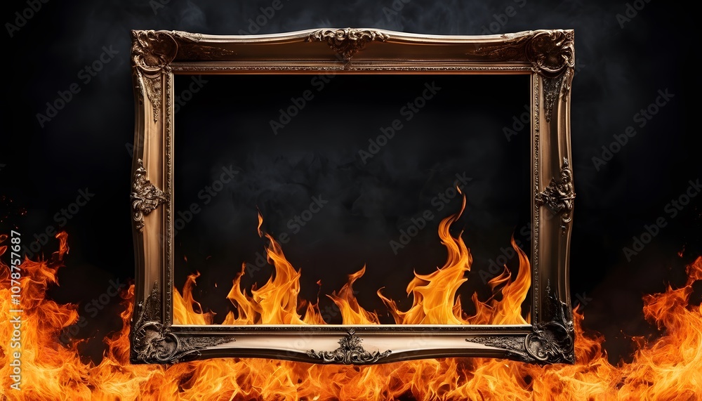 Poster empty white poster frame with fire background ideal for displaying art or advertisements