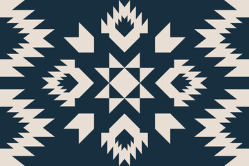 Navajo tribal Blue seamless pattern. Native American ornament. Ethnic South Western decor style. Boho geometric ornament. Vector seamless pattern. Mexican blanket, rug. Woven carpet illustration