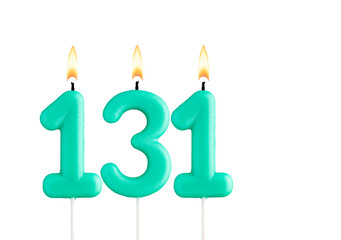 Birthday number 131 - Green birthday candle on white background