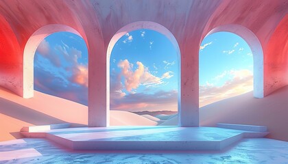 Fototapeta premium 3d Render, Abstract Surreal pastel landscape background 