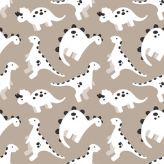 Cute dinosaur seamless pattern for kids. Print with cartoon dino. Pastel background for fabric, wrapping paper, textile, wallpaper