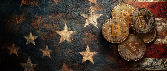 Bitcoin in front of an american flag