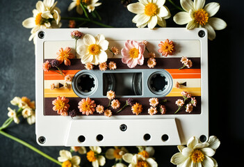 retro music cassette covered with flowers, Aesthetic inspo from decades past  - generated by ai