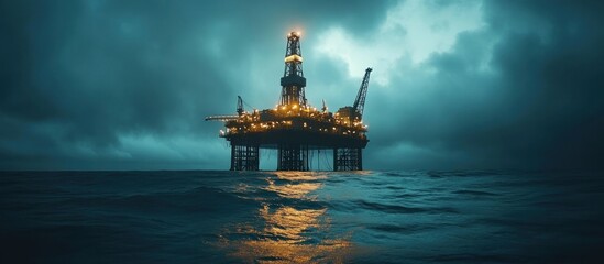 Oil Rig in Stormy Seas
