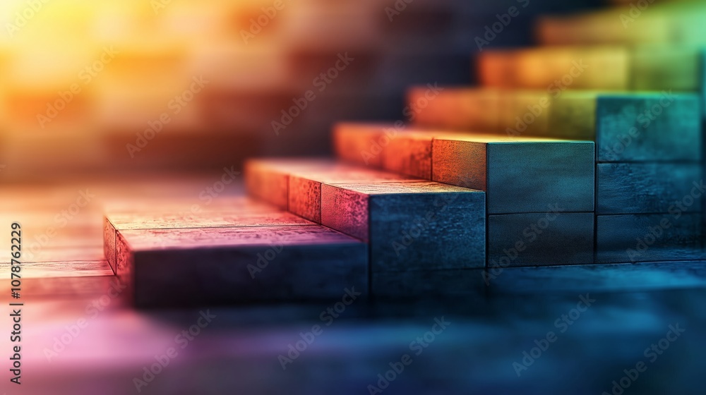 Poster abstract colorful stairs with soft lighting creating a dreamy atmosphere in a modern artistic style 