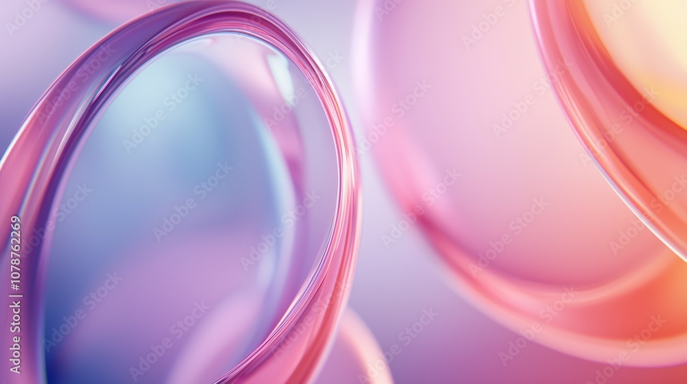 Poster abstract composition of transparent circular shapes with smooth edges in soft gradient hues of pink,