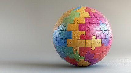 Colorful Puzzle Sphere Representing Diversity and Connectivity, Symbolizing Problem Solving, Teamwork, and Global Collaboration in a Creative and Engaging Design