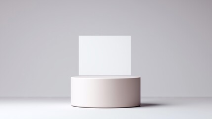 Blank white card mockup on a round podium against a white background. Ideal for product displays or branding presentations.