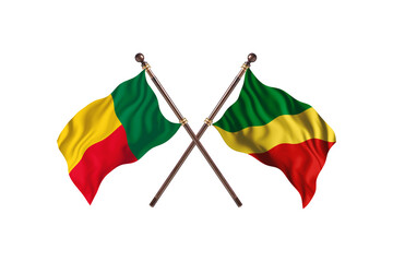 Benin Versus Congo  Two countries Flags background