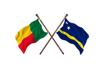 Benin Versus Curacao  Two countries Flags background