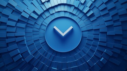 Abstract geometric design in deep blue tones featuring a circular shape with a downward arrow symbol, depicting motion and direction in a modern digital aesthetic.