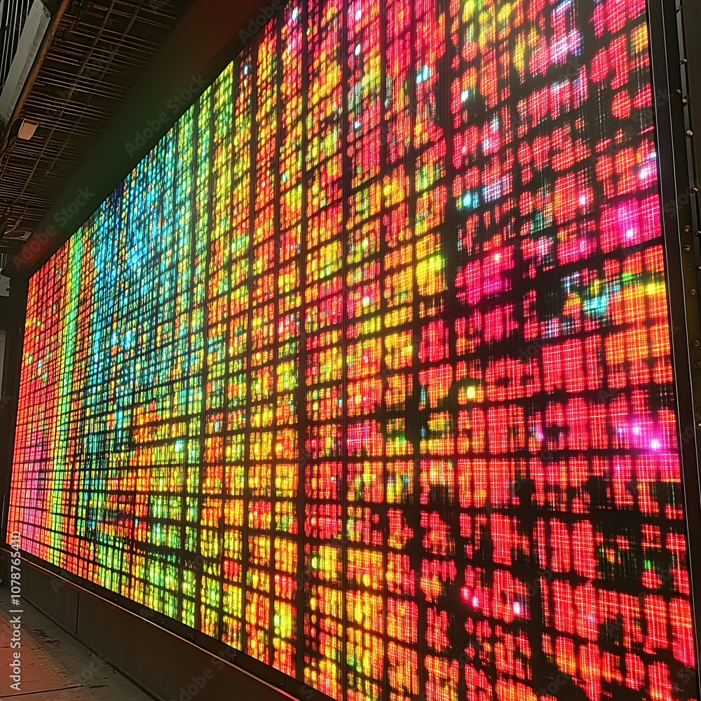 Poster colorful led wall display with a grid pattern.