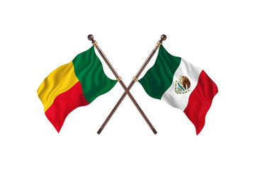 Benin Versus Mexico  Two countries Flags background