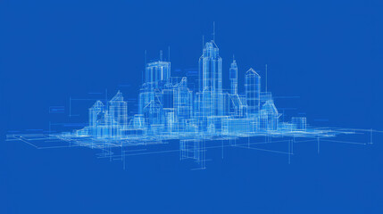 Fototapeta premium Futuristic Skyline Blueprint, intricate digital design showcasing advanced architecture, innovative structures, and a visionary urban landscape.