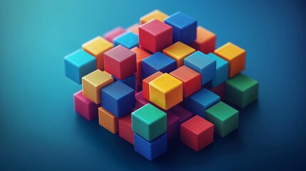 Obraz premium Colorful Building Blocks Arranged in a Creative Pattern on a Blue Background, Showcasing a Playful and Artistic Composition for Educational Concepts