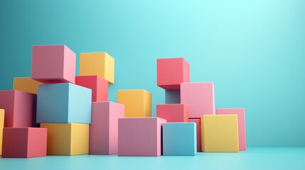 Colorful Stacked Cubes on a Soft Blue Background Perfect for Backgrounds, Playful Illustrations, and Creative Design Projects in Children’s Themes