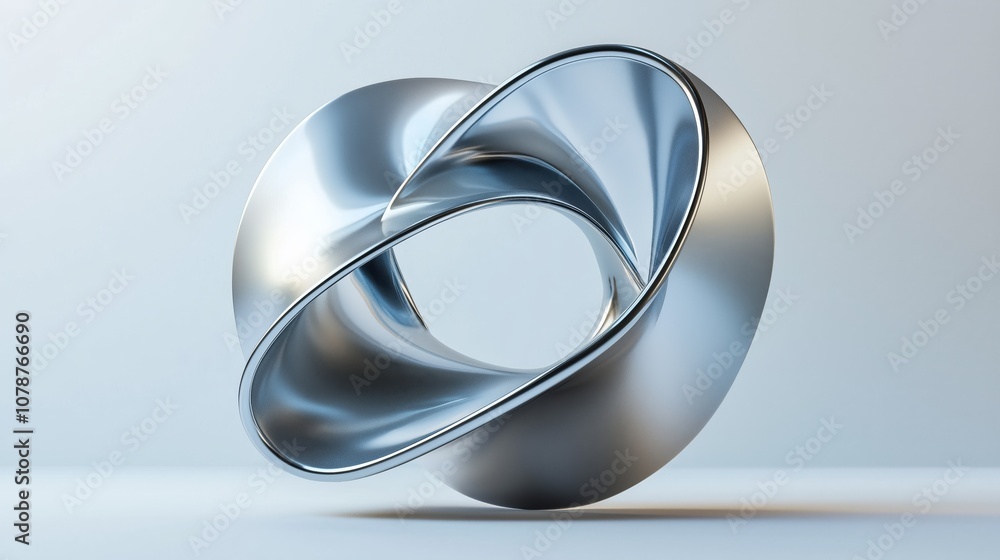 Poster abstract metallic sculpture with smooth curves and reflections, showcasing modern design elements in