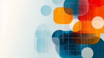 Obraz premium Abstract Geometric Background with Colorful Circles and Squares in Shades of Blue, Orange, and White on Light Backdrop for Creative Design Projects