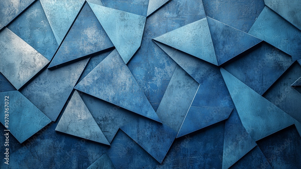 Poster abstract geometric background with blue triangular shapes and textured surface for modern design pro
