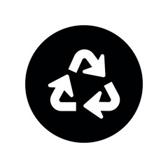 Recycle, waste, reuse vector symbol in black circle. Rotation arrow on white background. Flat recycling simple pictogram.	
