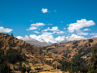 View of the White Mountain Range in a Sunny Day in Huaraz, Peru