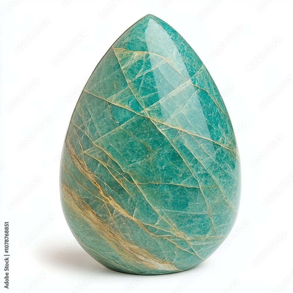 Poster beautiful amazonite stone with natural patterns displayed on a white background