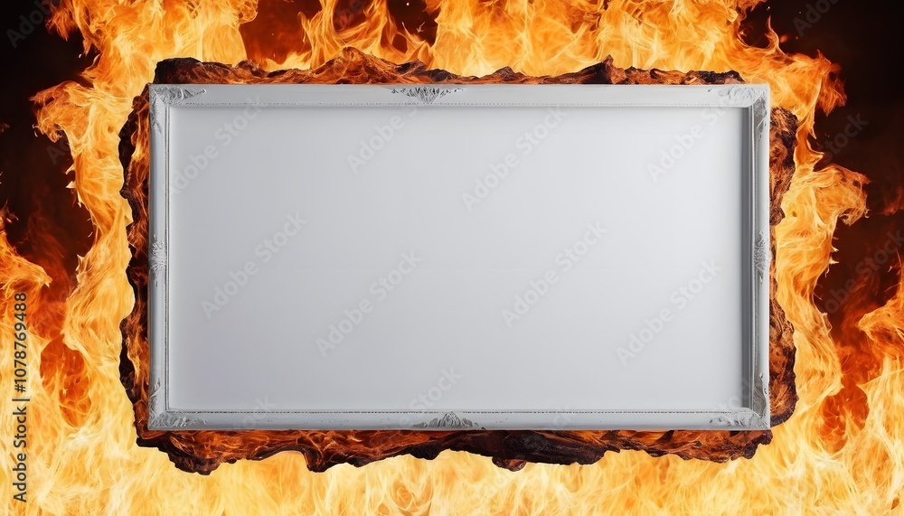 Poster Empty White Poster Frame on a Fiery Background Ideal for Showcasing Art or Advertisements to Capture Attention