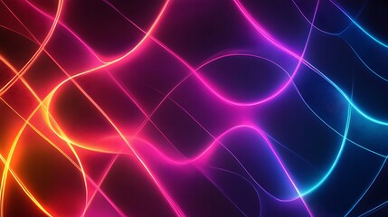 Fototapeta premium Bright neon-lit abstract grid pattern with glowing lines