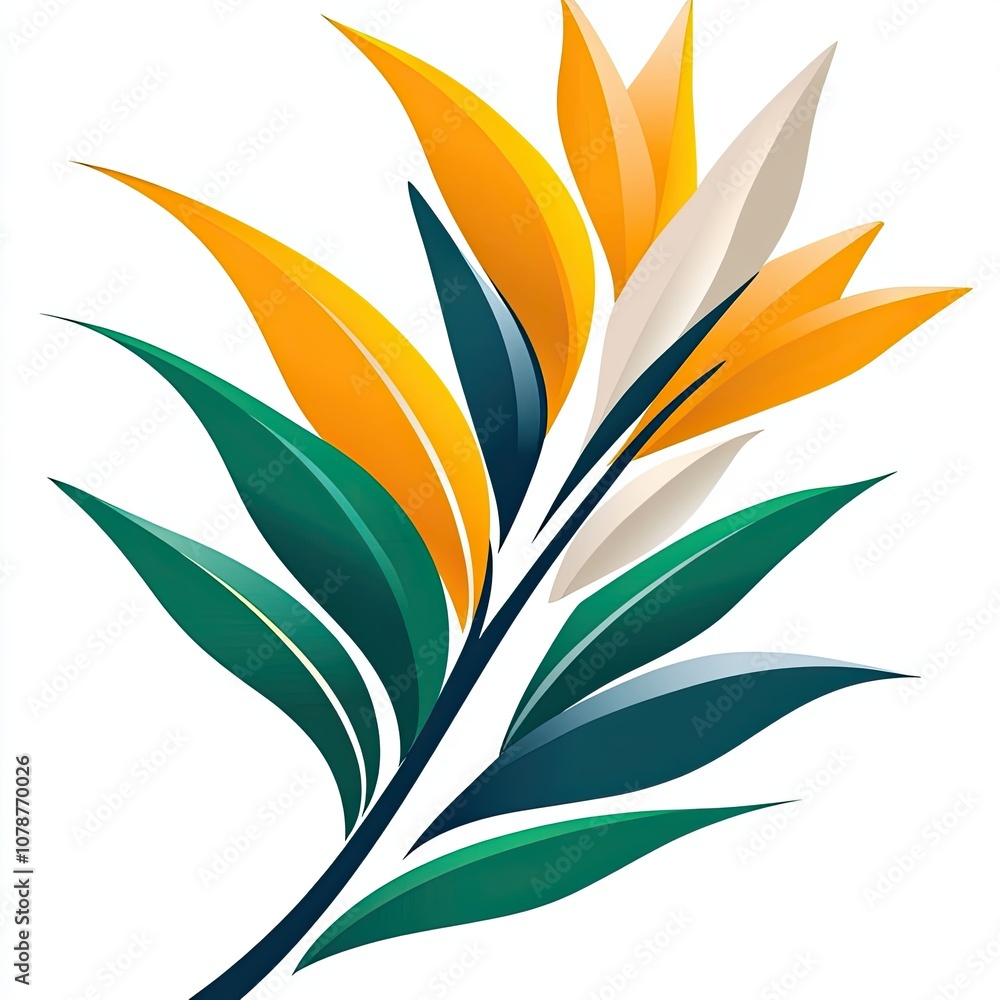 Poster vibrant botanical design featuring colorful leaves and flowers against a simple background