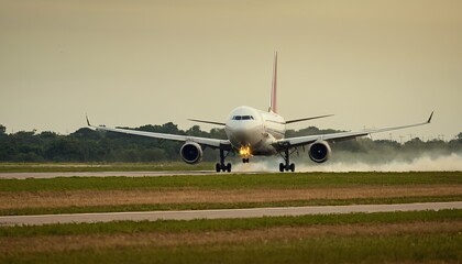 Fototapeta premium An airplane taking off from a runway 303