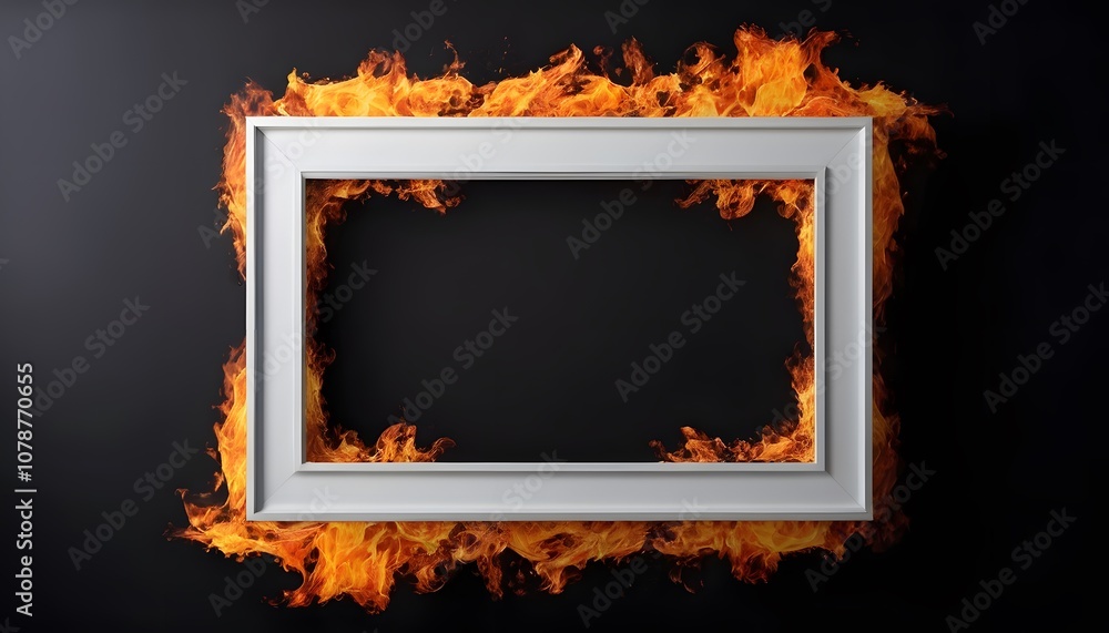 Poster Empty White Poster Frame on a Fiery Background Perfect for Dynamic Advertisements and Creative Displays