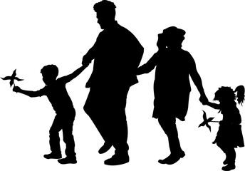 silhouettes of happy family