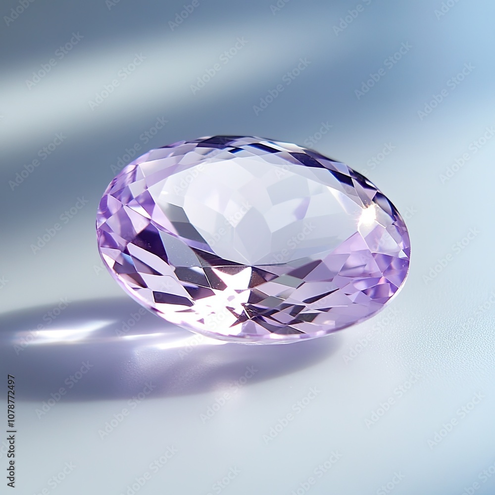 Poster a stunning violet gemstone resting on a smooth surface reflecting light softly