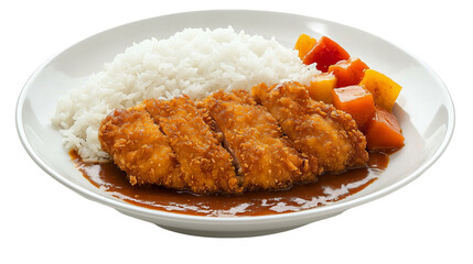 A plate of fried chicken with rice and vegetables
