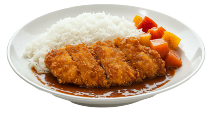 A plate of fried chicken with rice and vegetables