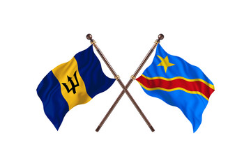 Barbados Versus Democratic Republic of the Congo  Two countries Flags background