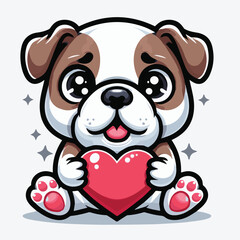 Obraz premium Cute Bulldog Cartoon Holding Heart Vector Icon Illustration