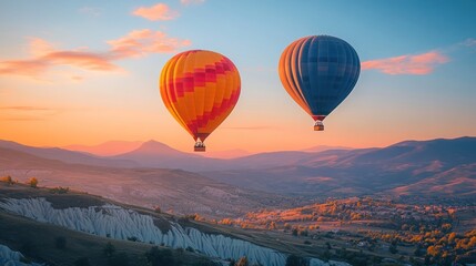 Obraz premium Hot Air Balloons Soaring Over Majestic Mountain Landscape
