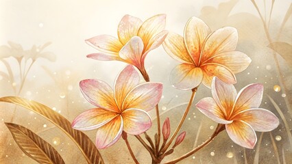 Watercolor Flowers with Golden Sheen, Elegant Card Template,Floral Card Template with Gold-Toned Watercolor Flowers